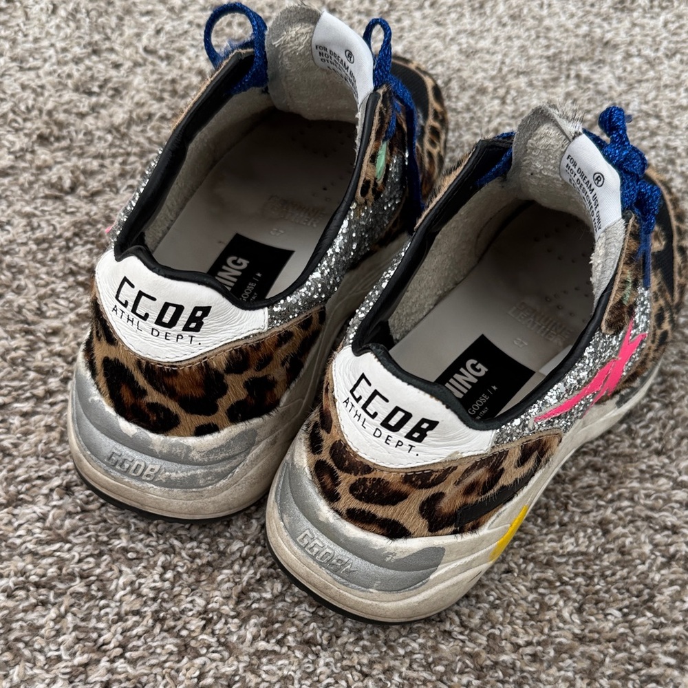 Leopard Print Golden Goose Sneakers with Blue Laces - Picture 2 of 5